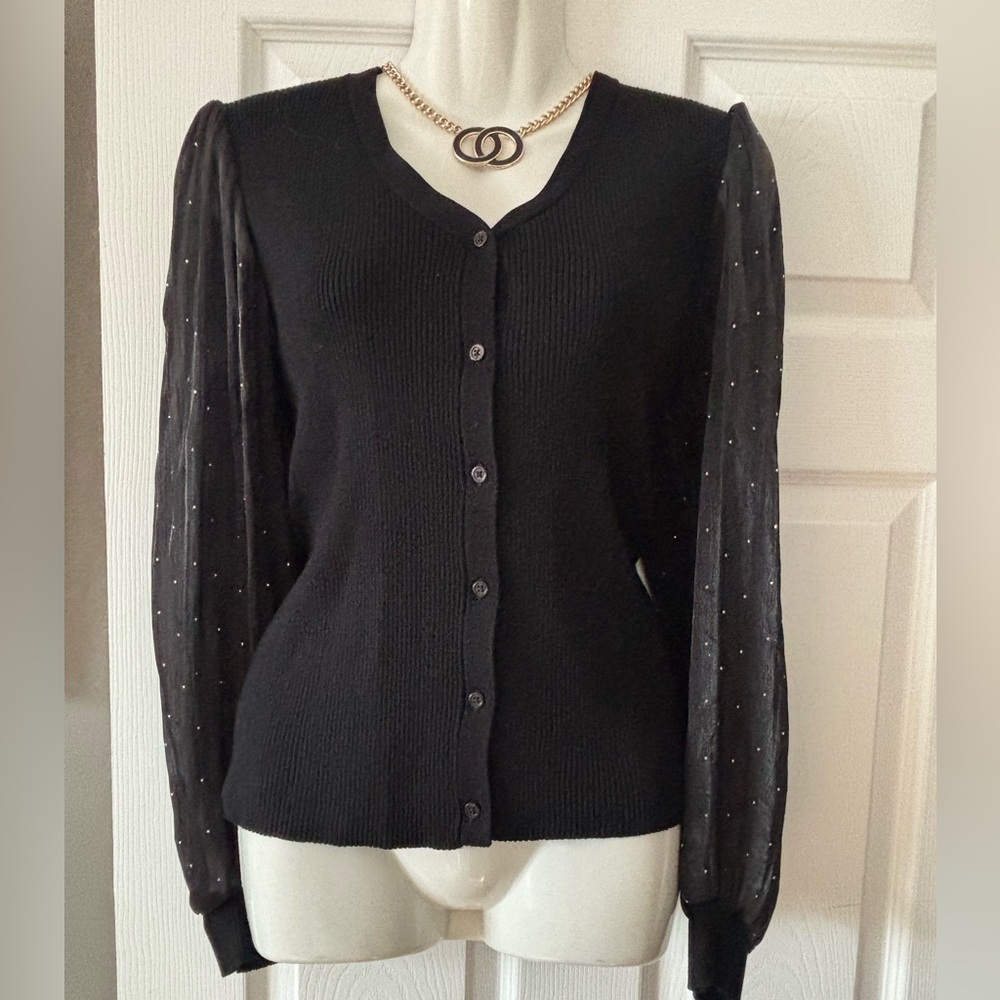 Zac & Rachel Black Cardigan Sweater Fine Knit